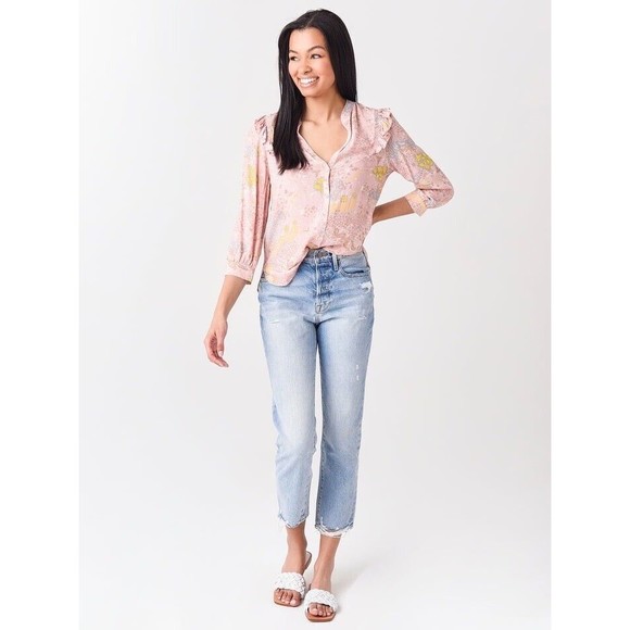 ZADIG & VOLTAIRE Tygg Print Glam Rock Shirt Pink Ruffle Blouse Large long sleeve - Picture 4 of 15